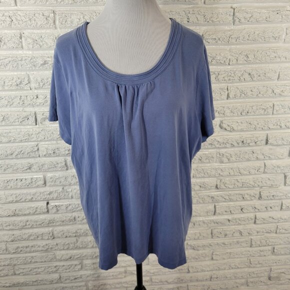 Croft Barrow Womens Top 2X Plus Short Sleeve Pleated Blue Cotton Blend BLU79E - Picture 1 of 7